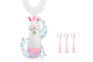 Meqtpomy Kids U-Shaped Electric Toothbrush (with 3 Brush Heads), Detachable Toddler Sonic Toothbrush - Autobrush Toothbrush for Kids Aged 2-7（Pink）