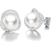 Gold Plated Sterling Silver Twist Freshwater Pearl Stud Earrings for Women Gift