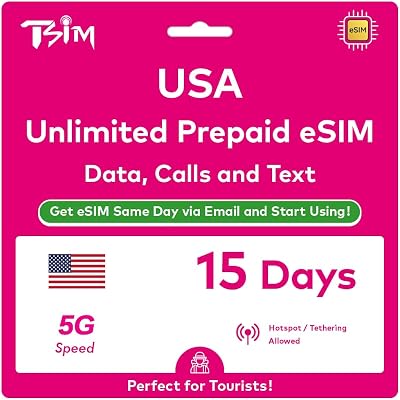 TSIM USA eSIM 15 Days Unlimited Data Local Calls Texts Hawaii Included