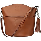 S-ZONE Women Small Cow Split Genuine Leather Crossbody Bucket Bag Shoulder Purse Handbag