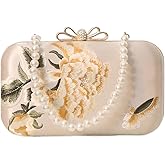 Comeon Floral Evening Bag for Women,Flower Evening Clutch Purse Elegant Banquet Handbag Bride Clutch Bag with Pearl Chain