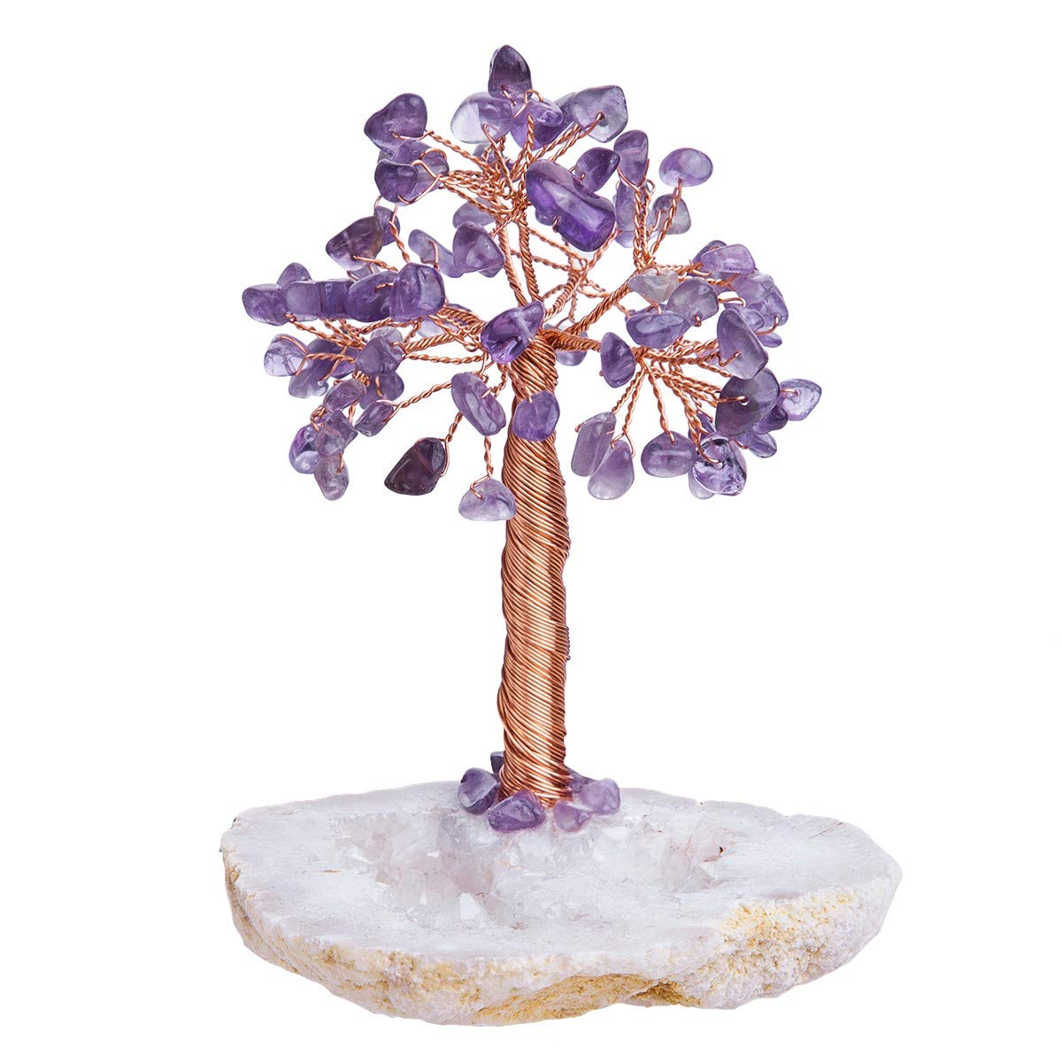 mookaitedecor Amethyst Crystal Tree with Clear Quartz Geode Base Crystal Bonsai Tree Healing Crystal Gift, Amethyst Tree of Life Good Luck Crystal Money Tree Feng Shui Ornament White Room Decor