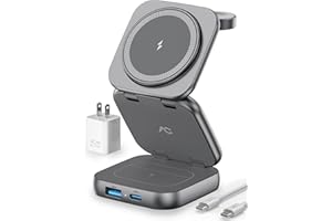 Wireless Charger for Magsafe, AC Island 5-in-1 Portable Charging Station, 15W Max Fast Foldable Magnetic Stand, Evolved for iPhone 15/14/13 Series, Apple Watch S1-9/Ultra, AirPods (with 35W Adapter)