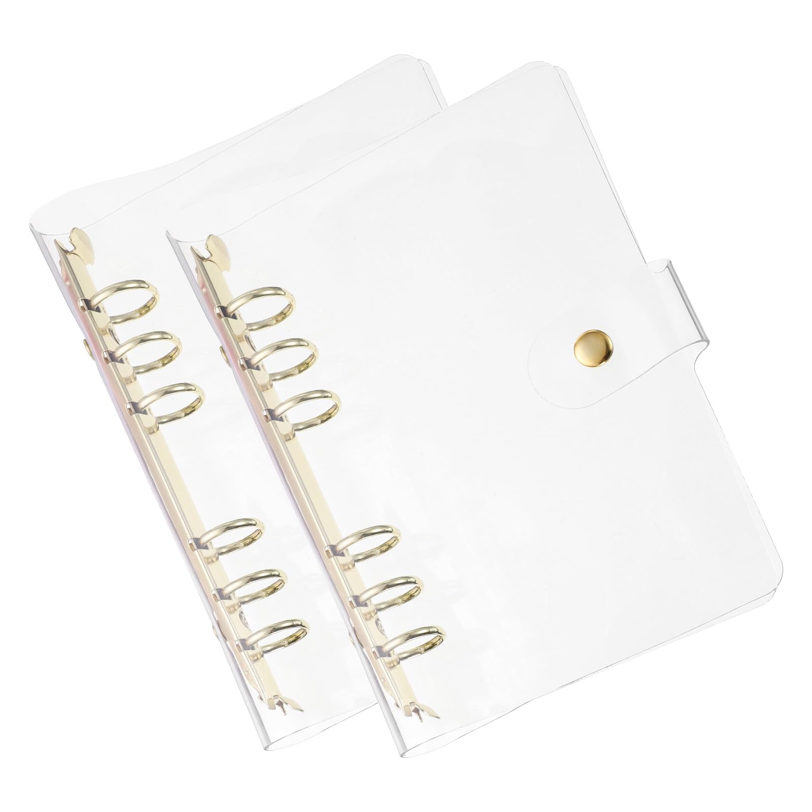 PATIKIL A6 Clear Binder Cover, 2Pcs Soft PVC Loose Leaf Binder Protector Refillable Notebook Shell with Snap Button Closure 6 Ring for DIY Meeting Notebook Folder, Gold Tone — image 1