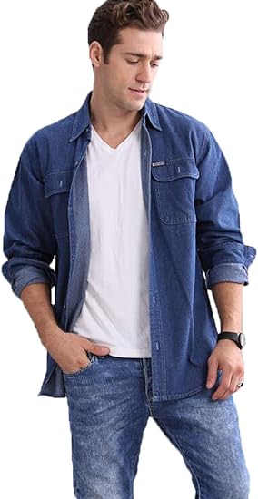 Yinuo メンズ カジュアル シャツ デニム ファッション 長袖 Gジャン きれいめ ジャンパー カットソー アウター シャツ 通販 Amazon