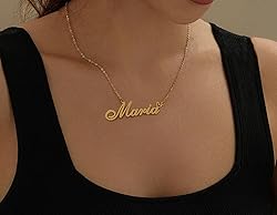 AOLO Elena Heart Name Necklace 18k Gold Plated