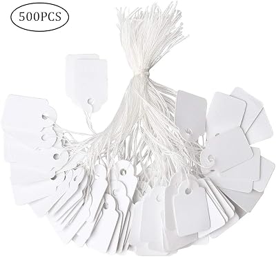 pengxiaomei 500pc White Paper Jewelry Price Tags with String Labels 23x14mm