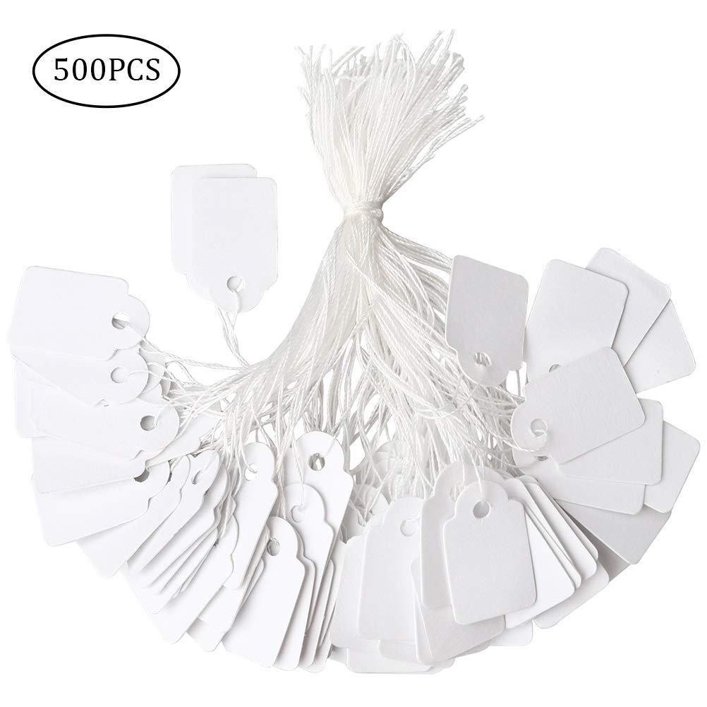 Pengxiaomei 500 Pieces Jewelry Price Tags, White Strung Tags Paper Marking Tags Clothing Display Tag Price Labels with String(23 * 14mm)