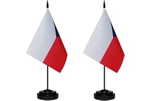 TIBIJOY Czechia Czech Republic Small Mini Desk Flag Set Miniature Czechia Czech Republic Table Office Flag with 13" Black Pole, Black Base, Miniature Czechia Deluxe Desktop Flag(2 Pack)