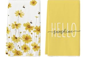 Artoid Mode Yellow Flowers Bee Hello Sunshine Spring Kitchen Towels Dish Towels, 18x26 Inch Summer Holiday Decoration Hand To
