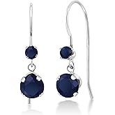 Gem Stone King 14K White Gold Blue Sapphire French Wire Dangle Hook Earrings For Women (1.32 Cttw, Gemstone September Birthstone, Round 5MM and 2.5MM)