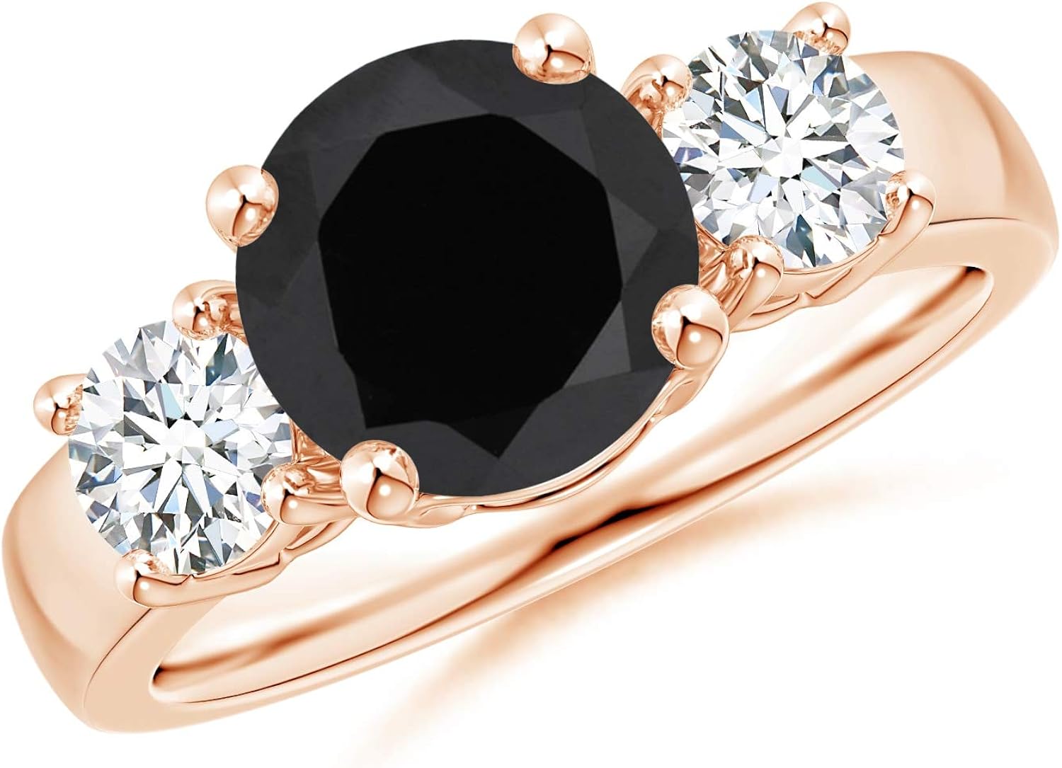 Classic Black Onyx and Diamond Three Stone Engagement Ring in 14K Rose