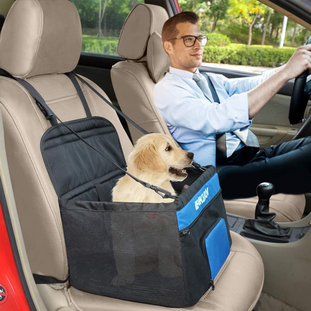 Henkelion Pet Dog Booster Seat, Deluxe Pet Booster Car Seat for Small Dogs Medium Dogs, Reinforce Metal Frame Construction, Portable Waterproof Collapsible Dog Car Carrier with Seat Belt - Black : Pet Supplies