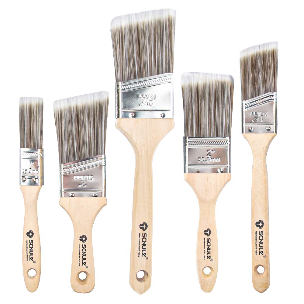 LINTA Professional Paint Brush Set, 5 Pack, Wood Handle, Flat Fine, Black, Synthetic Bristles, 25.4mm, 38mm, 50.8mm, 63.5mm, Oil Paint, House Trim Sash