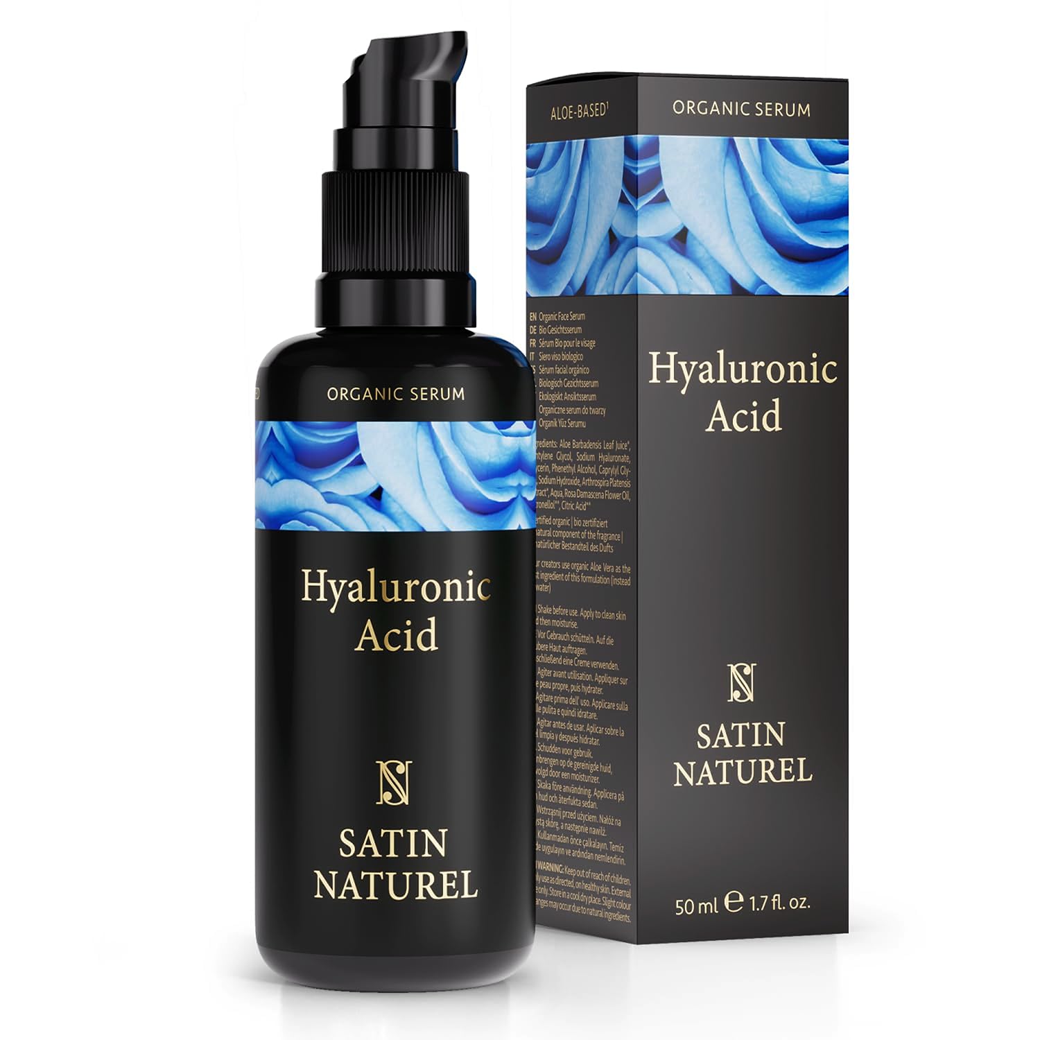 Satin Naturel High-Dose Hyaluronic Serum 50 ml – Organic Hyaluronic Acid Facial Serum – Anti-Aging Moisturizing Serum – Vegan – 24h Hydration – Facial Care for Women and Men