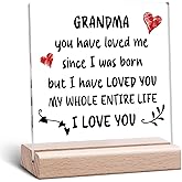 Grandma Gifts Birthday Gifts for Grandma Clear Desk Decorative Sign Mothers Day Present for Grandmother Nana Granny from Granddaughter Grandson Acrylic Sign With Wooden Stand for Desk Table Shelf