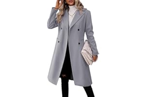 Danedvi Womens Long Double Breasted Coats Lapel Collar Pea Coat Winter Slim Fit Jackets Trench Coat Outwear