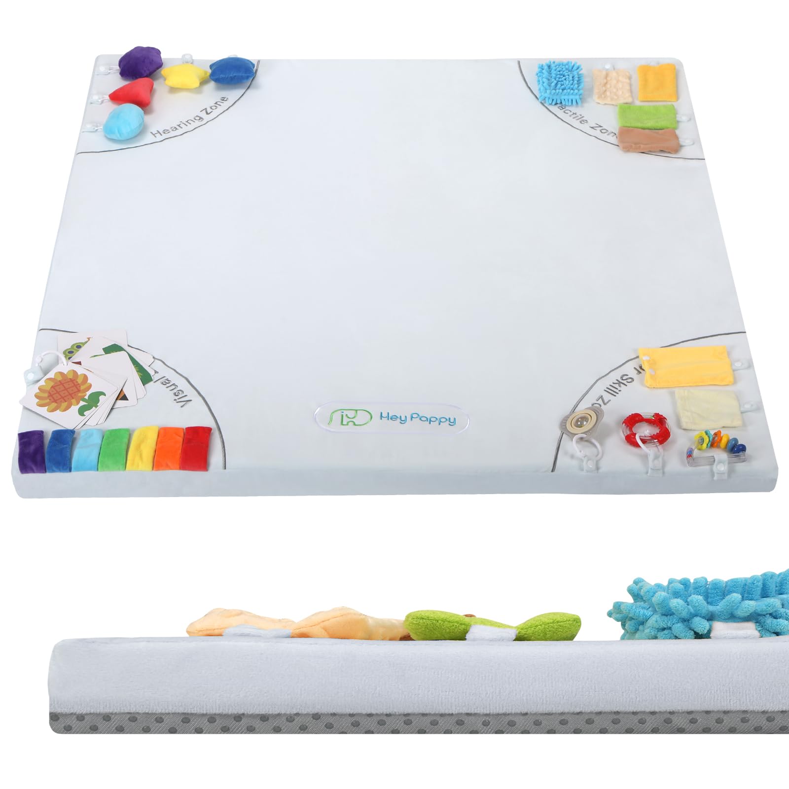Photo 1 of Baby Play Mat, Unique Crawling Mats with 4 Sensory Development Zones for Motor Skills, 50''x50'' Playpen Mats with Non-Slip Cushioned That Fits Nicely Into Any Playroom, Gray