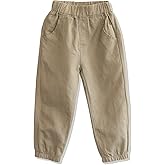 CUNYI Boys' Linen Pull-On Jogger Pants Solid Color Casual Pants