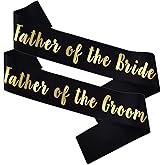 MUMUNN 2 PACK Father of the Bride and Groom Sashes, Black Sash with Gold Letters Bachelorette Sashes for Father Bridal Shower Supplies Wedding Accessories