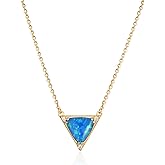 LADYGD Triangle Shape Blue Opal Necklace for Women 14K Gold Plated Cubic Zirconia Dainty Created Opal Pendant Necklaces Opal Jewelry