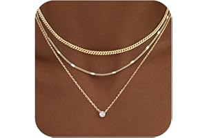 WomenGifts Layered Gold Necklaces for Women, 14K Gold Sterling Silver Plated Dainty Pendant Necklace Set with Cubic Zirconia Circle, Chunky Stackable Cuban Chain Choker, Trendy Christmas Holiday Waterproof Jewelry Gift