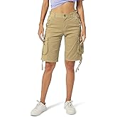 Women's Cargo Shorts, Loose Fit Zipper Multi-Pockets Twill Knee-Length Bermuda Drawstring Shorts