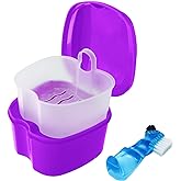 Colorful Denture Bath Case with Brush, Denture Cup Soaking Holder False Teeth Container Mouth Guard Storage Case Cleaning wit