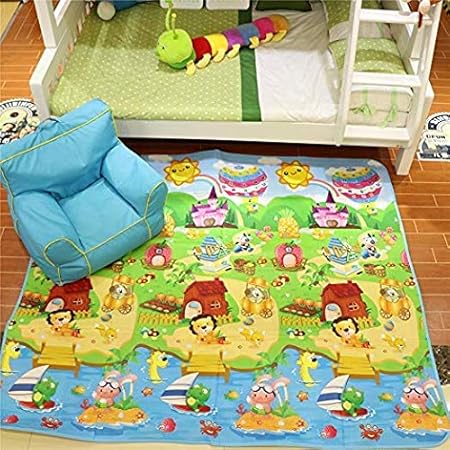 Classic Baby Mat Waterproof Double Side Big Soft Play Mat with Zip Bag for Kids (Assorted Colour; 6 X 5 Feet)