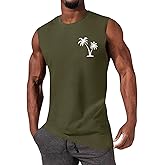 iudam Mens Summer Beach Tank Top Tropical Hawaiian Palm Tree Print Sleeveless Shirts Muscle Tee Vacation Shirts