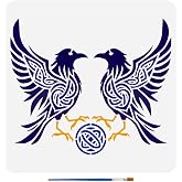 FINGERINSPIRE Crow Keltic Knot Stencil with Paint Brush, 11.8x11.8Inch Two Raven Painting Stencils, Birds Pattern, Jackdaw Drawing Stencil, Animal Themes, DIY Crafts Home Decoration