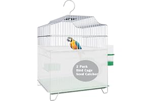 LWFCOEE Bird Cage Seed Catcher, 2 Pack Birdcage Skirt Guard, Adjustable Soft Nylon Mesh Bird Cage Netting Cover for Round Square Medium Bird Cages Circumference 40-60 Inch, White