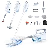 LABIGO 10-in-1 Steam Mop with Detachable Handheld Steamer, 350ml Tank, 10s Heat-Up, 248°F Steam Cleaner, 3-Level Control and Swivel Head for Floors, Carpets, Tiles, BBQ grill Multi-Surface Clean White