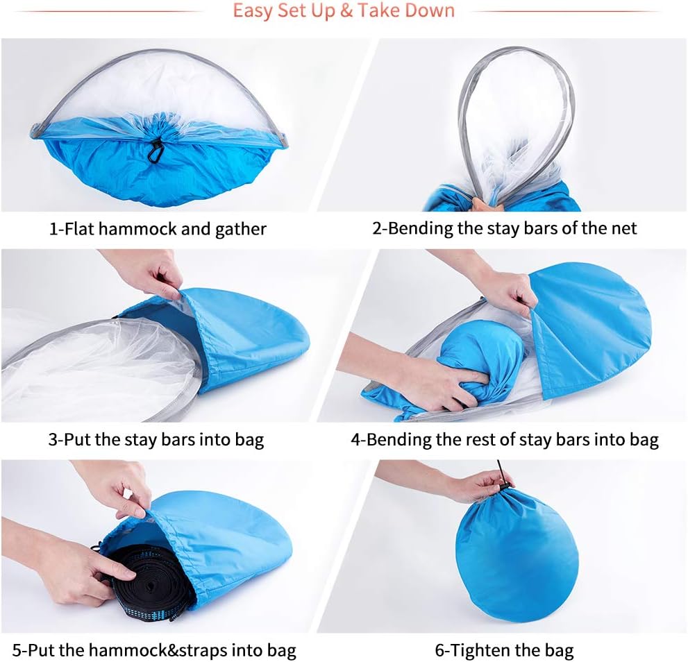 Camping Hammock with Mosquito Net 2 in 1 Ripstop Parachute Nylon Portable Hammock Set with Tree Straps & Carabiners Bug Insect Netting Easy Assembly Lightweight Swing Bed for Outdoor Activities: Furniture & Decor