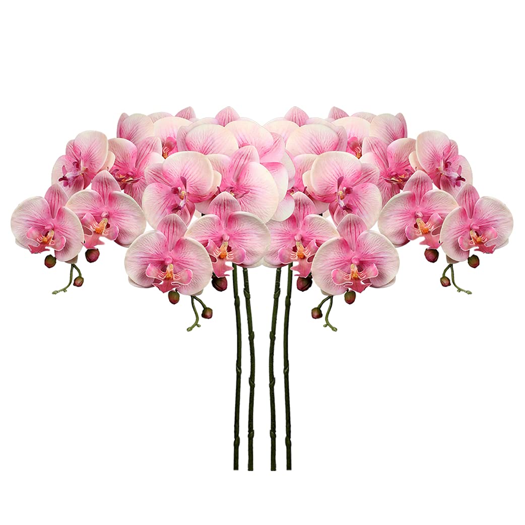Briful 4 PCS Artificial Orchid Flowers Stems 28.7" Fake Orchids Artificial Phalaenopsis Stems Pink Artificial Flowers for Decoration Silk Flowers Orchids Stems for Home Wedding Decor Centerpiece