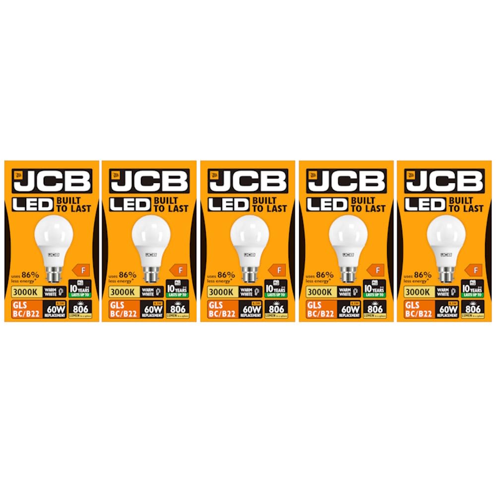 5 X JCB 10 W 3000 K Warm-White LED GLS Light Bulb BC/B22 Matt 806 [Energy Class A+]