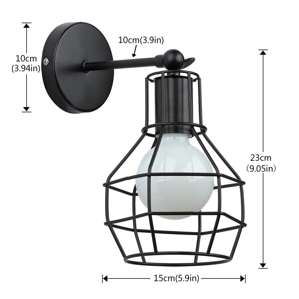 Konisk Industrial Vintage Wall Sconce Metal Wire Cage Adjustable Wall Lamp Light Fixture For House Bedroom Living Room Headboard Porch Garage Bar Restaurants Coffee Shop Club Decoration
