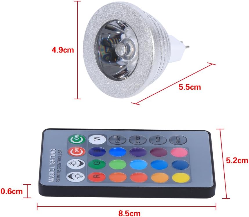 Zerodis LED Light Color Changing Lamp Bulb, MR RGB 3W 16 Color LED Light Bulbs with Remote Control for Home Bar 12V-24V - Image 5