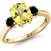 Gem Stone King 10K Yellow Gold Canary Mystic Topaz and Black Diamond Engagement Ring For Women | 2.54 Cttw | Oval 9X7MM | Gemstone November Birthstone