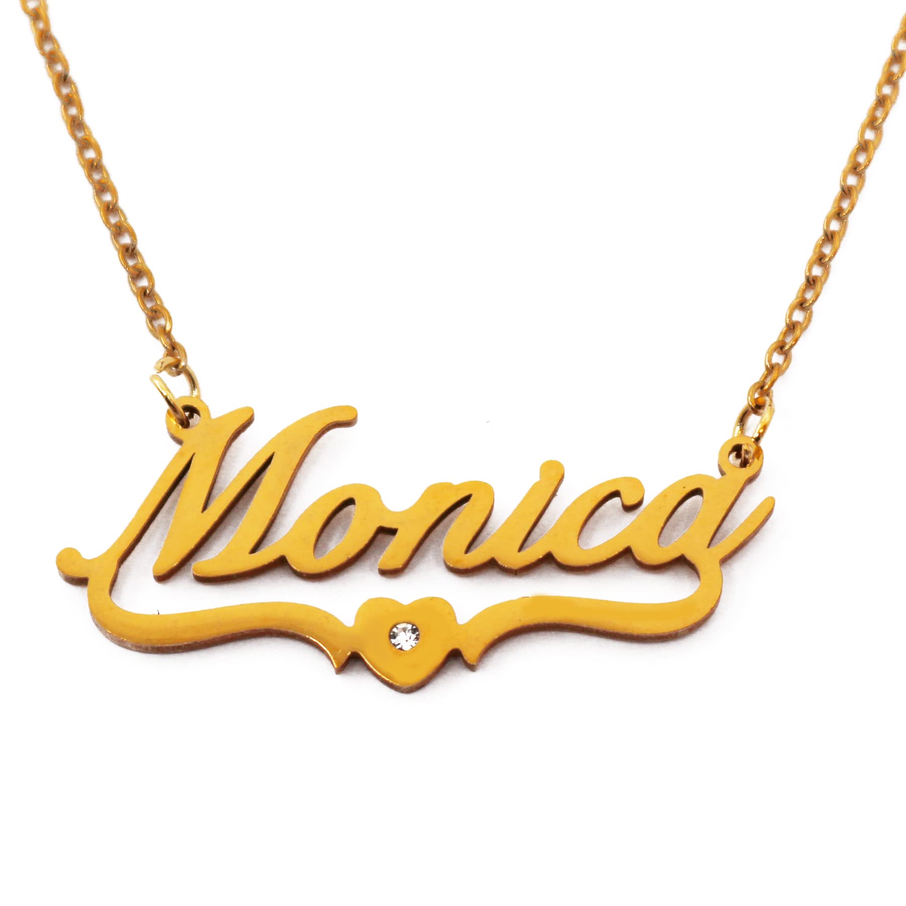Kigu Monica Personalised Heart Shaped Name Necklace Gold Plated, Custom Dainty Name Pendants, Jewellery for Ladies, Girlfriend, Mother, Sister, Friends