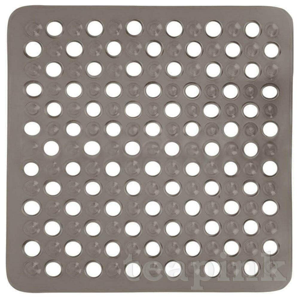 ARA CHOICE Shower Mat Large Square Rubber Non Slip With Suction Anti Mould Bath Long Machine Washable Bathroom Bathtub - Drain Holes Soft - Feet (Grey)