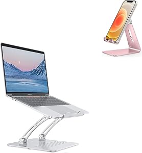 OMOTON Adjustable Laptop Stand Holder for Desk Silver & Cell Phone Stand C1 Rose Gold