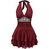 SOLY HUX Women's Summer Halter Backless Mini Dress Flowy Sleeveless V Neck Tie Back A Line Western Casual Sun Dresses