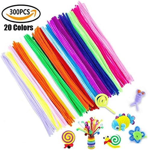 YIYAYIYAYO 300pcs Pipe Cleaners - 20 Colors Extra Long Reusable Chenille Craft Stems for DIY Art Craft, Kids Safe &amp; Assorted Colors （6 mm x 12 Inch