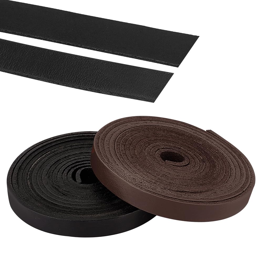 PH PandaHall 4m/157.5inch Leather Strap, 2 Colors Cowhide Leather Cord Flat Cowhide Rope Leather Strips Braided Leather Rope for Jewellery Crafts Making Clothing Purse Collar Handle Strap, 20x2.5mm