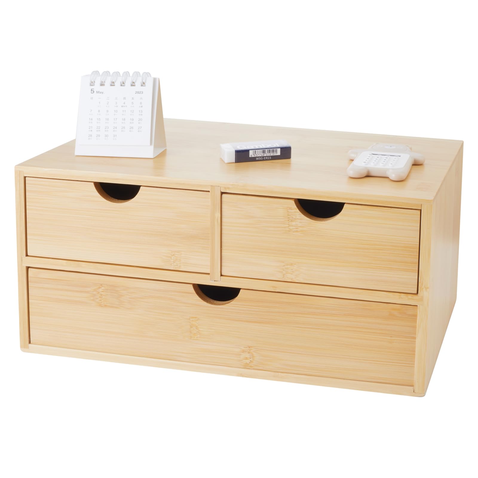 Photo 1 of Charmewooden Bamboo Desk Organizer with 3 Drawers, Countertop Organizer with Drawers Makeup Storage Drawer 3 Drawers Tabletop Storage Organization Box Home Office Workspace