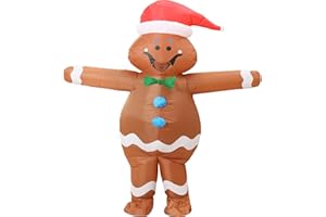DUOLZ Gingerbread Man Costume Adult,Inflatable Christmas Costumes,Blow up Funny Giant Xmas Character Large Santa Inflatables Gingerbreads