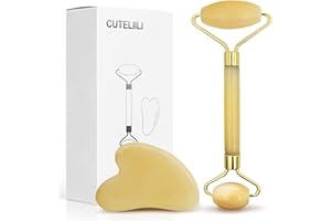 CUTELIILI Yellow Gua Sha Facial Tools, Skin Care Products, Face Roller & Jade Roller for Face Care to Reduce Wrinkles and Lifting