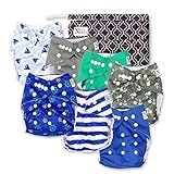 Nautical Baby Cloth Pocket Diapers 7 Pack, 7 Bamboo Inserts, 1 Wet Bag by Nora's Nursery
