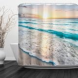 Baccessor Tropical Sea Beach Ocean Waves Shower Curtain, Bathroom Decor Shower Curtain Set with Hooks, Waterproof Fabric, 72" W x 72" H (180CM x 180CM) - Sea Sunrise